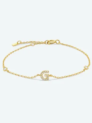 Letter Initial Bracelet, 925 Sterling Silver Bracelet, G To K Cubic Zirconia Letter Bracelet