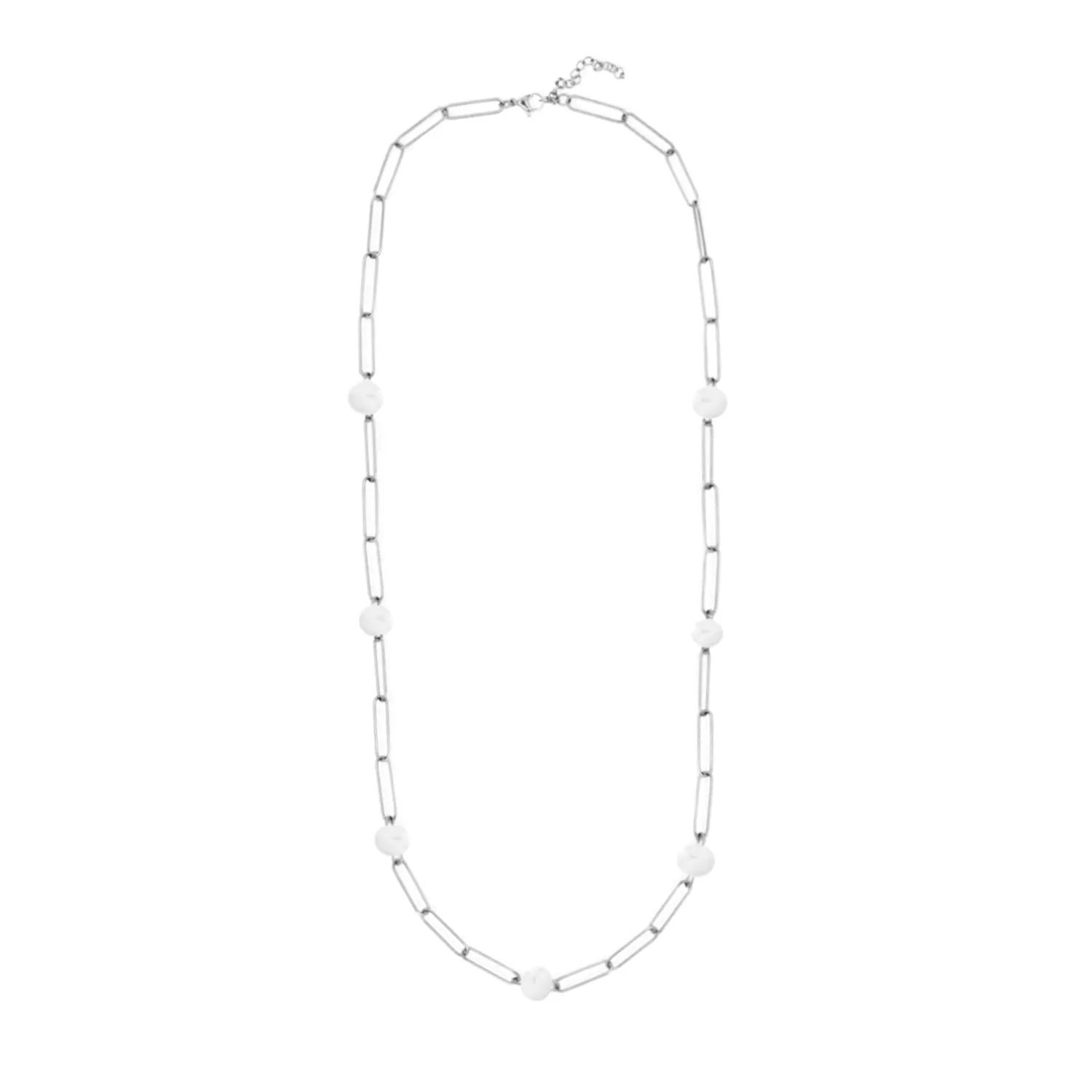 Long Pearl Bold Link Chain Necklace