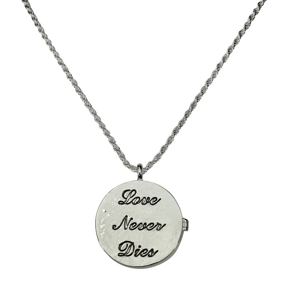 Love Never Dies Glass Seaview Moon Locket Necklace (Sterling Silvertone/Tanzanite AB)