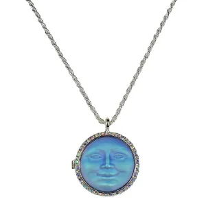 Love Never Dies Glass Seaview Moon Locket Necklace (Sterling Silvertone/Tanzanite AB)