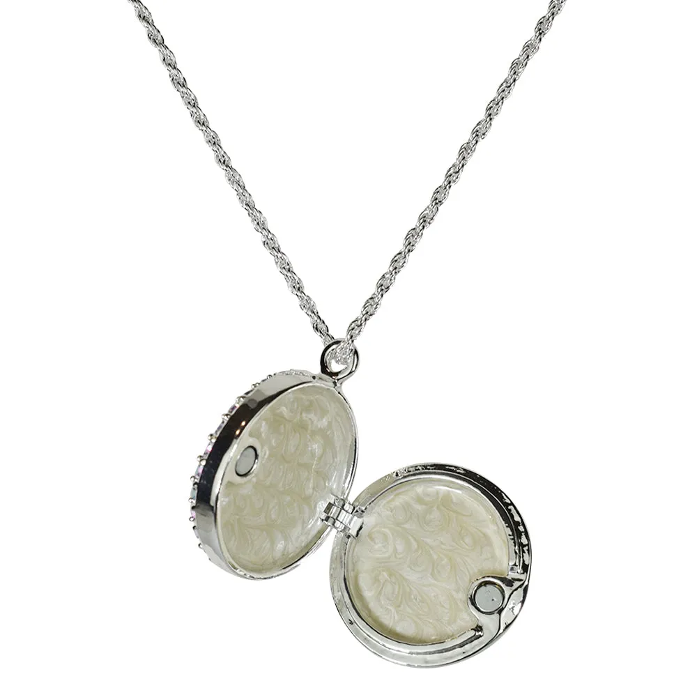 Love Never Dies Glass Seaview Moon Locket Necklace (Sterling Silvertone/Tanzanite AB)