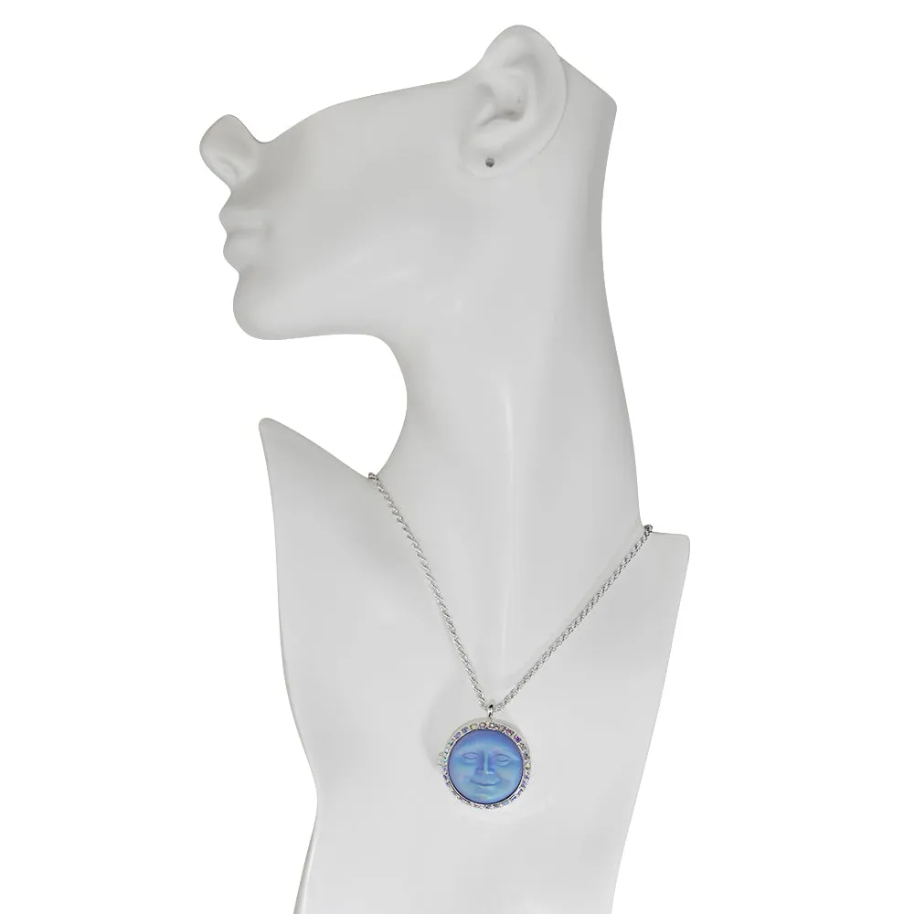 Love Never Dies Glass Seaview Moon Locket Necklace (Sterling Silvertone/Tanzanite AB)