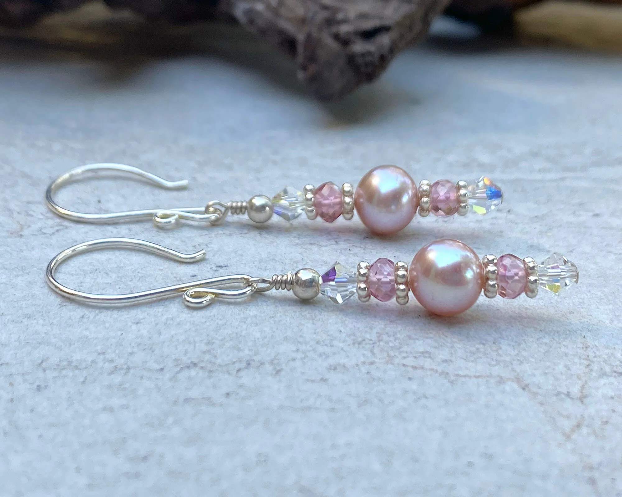 Luxury Mauve Pearl Pink Quartz Earrings