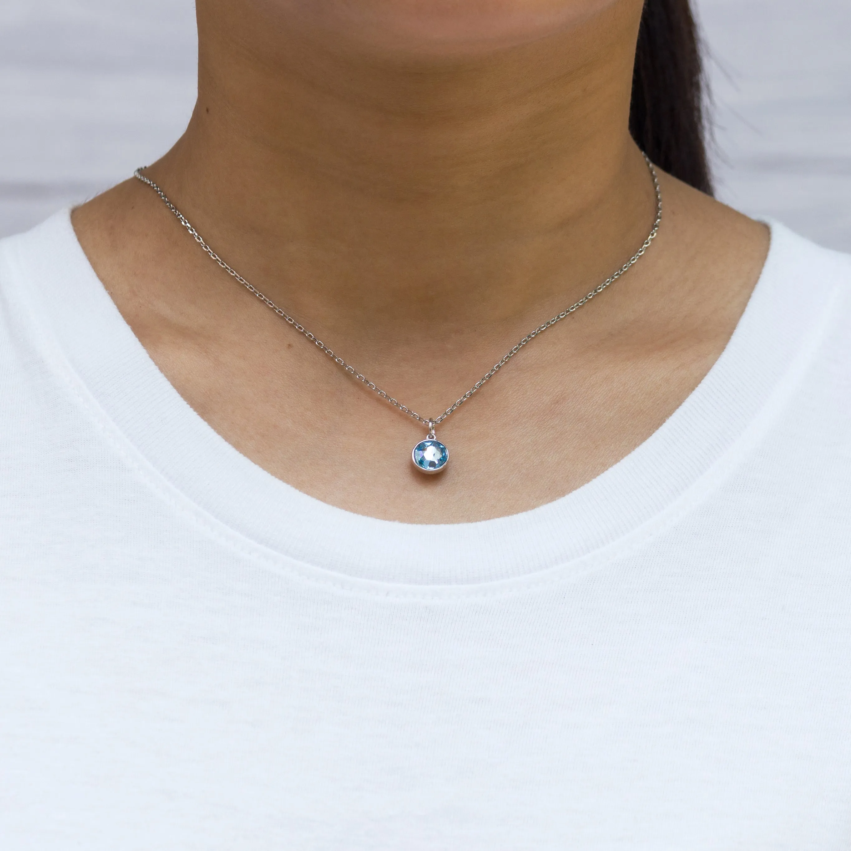 March (Aquamarine) Birthstone Necklace & Earrings Set Created with Zircondia® Crystals