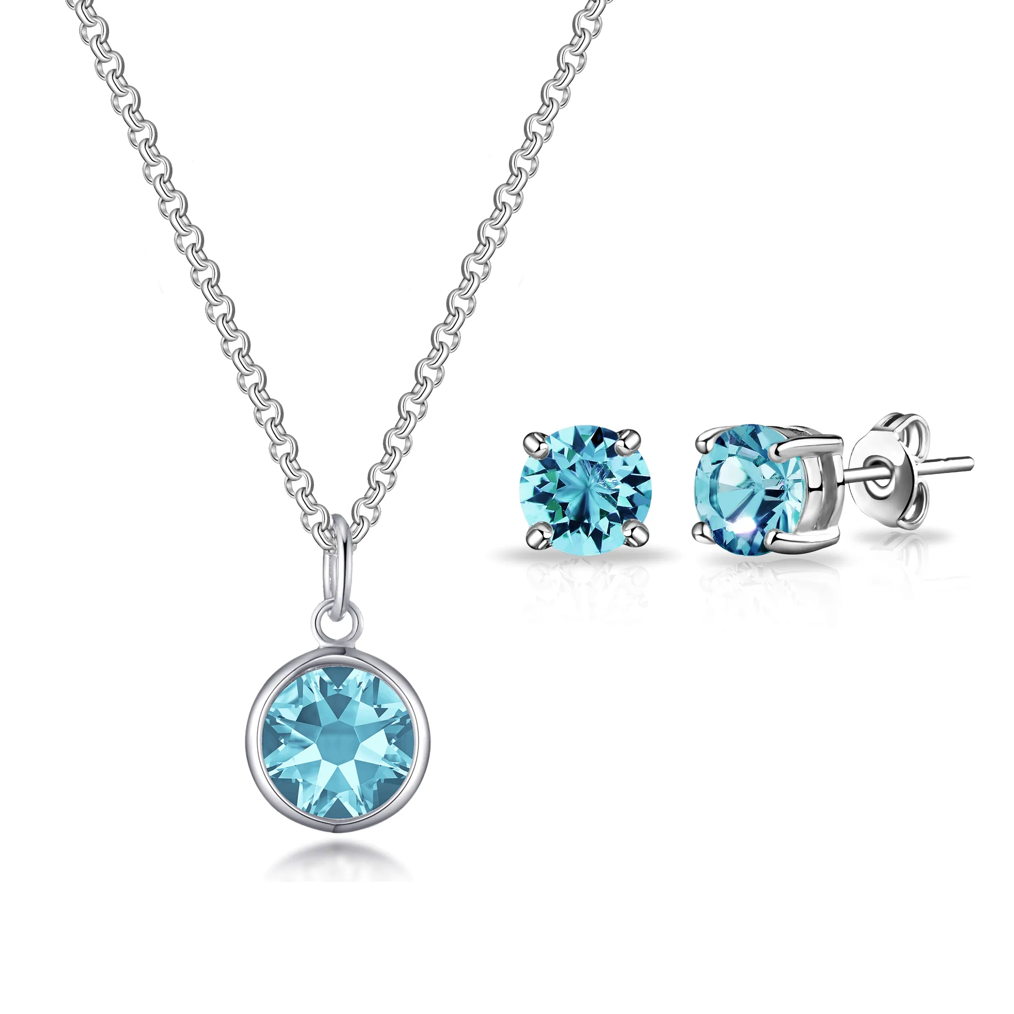 March (Aquamarine) Birthstone Necklace & Earrings Set Created with Zircondia® Crystals