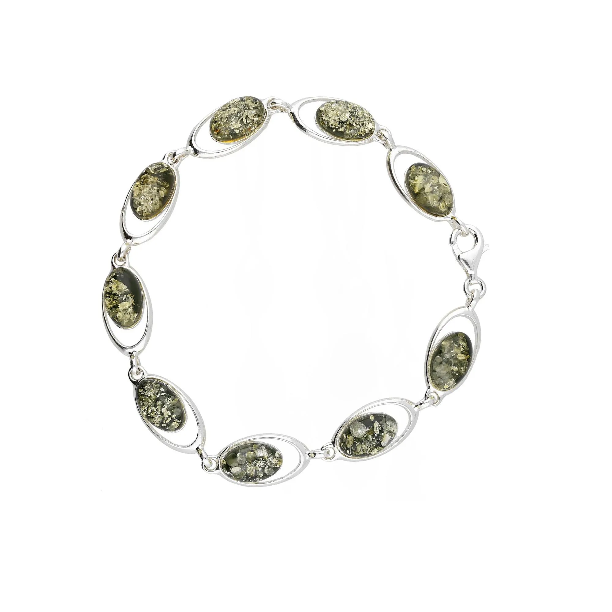 MILENA Bracelet Silver and Green Baltic Amber Ovals