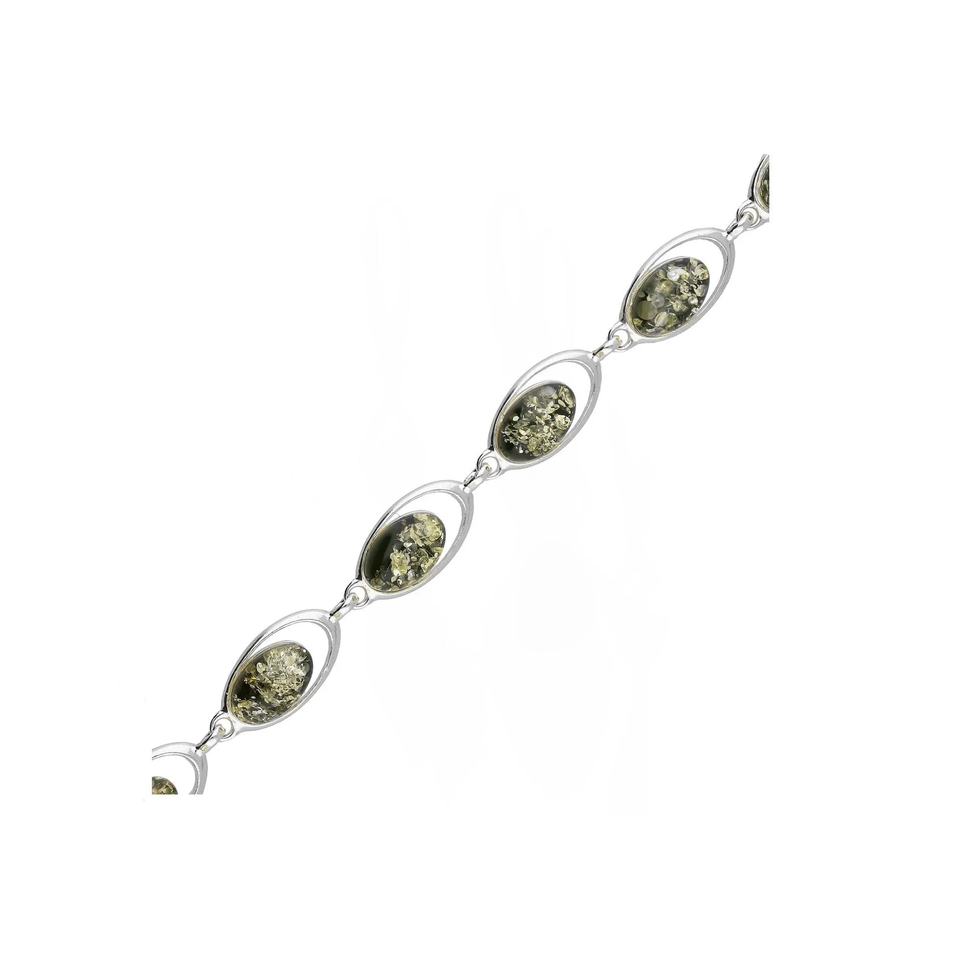 MILENA Bracelet Silver and Green Baltic Amber Ovals