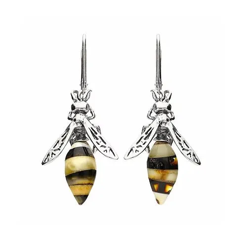 MILENA Drop Earrings Silver and Baltic Amber Bee Wasp