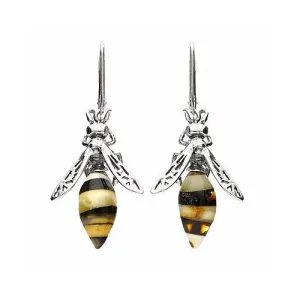 MILENA Drop Earrings Silver and Baltic Amber Bee Wasp