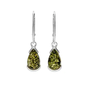 MILENA drop earrings Silver and Green Amber