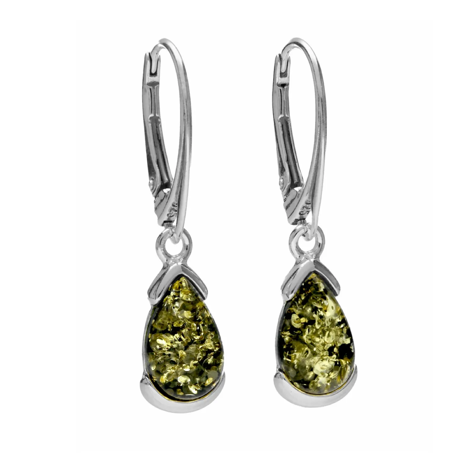 MILENA drop earrings Silver and Green Amber