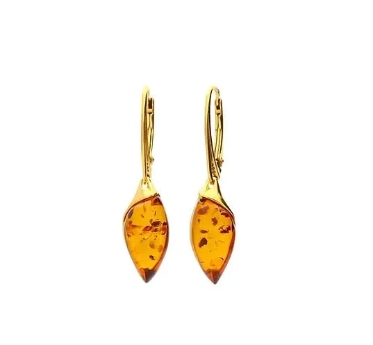 MILENA Gold Plated Baltic Amber Elegant Drop Earrings