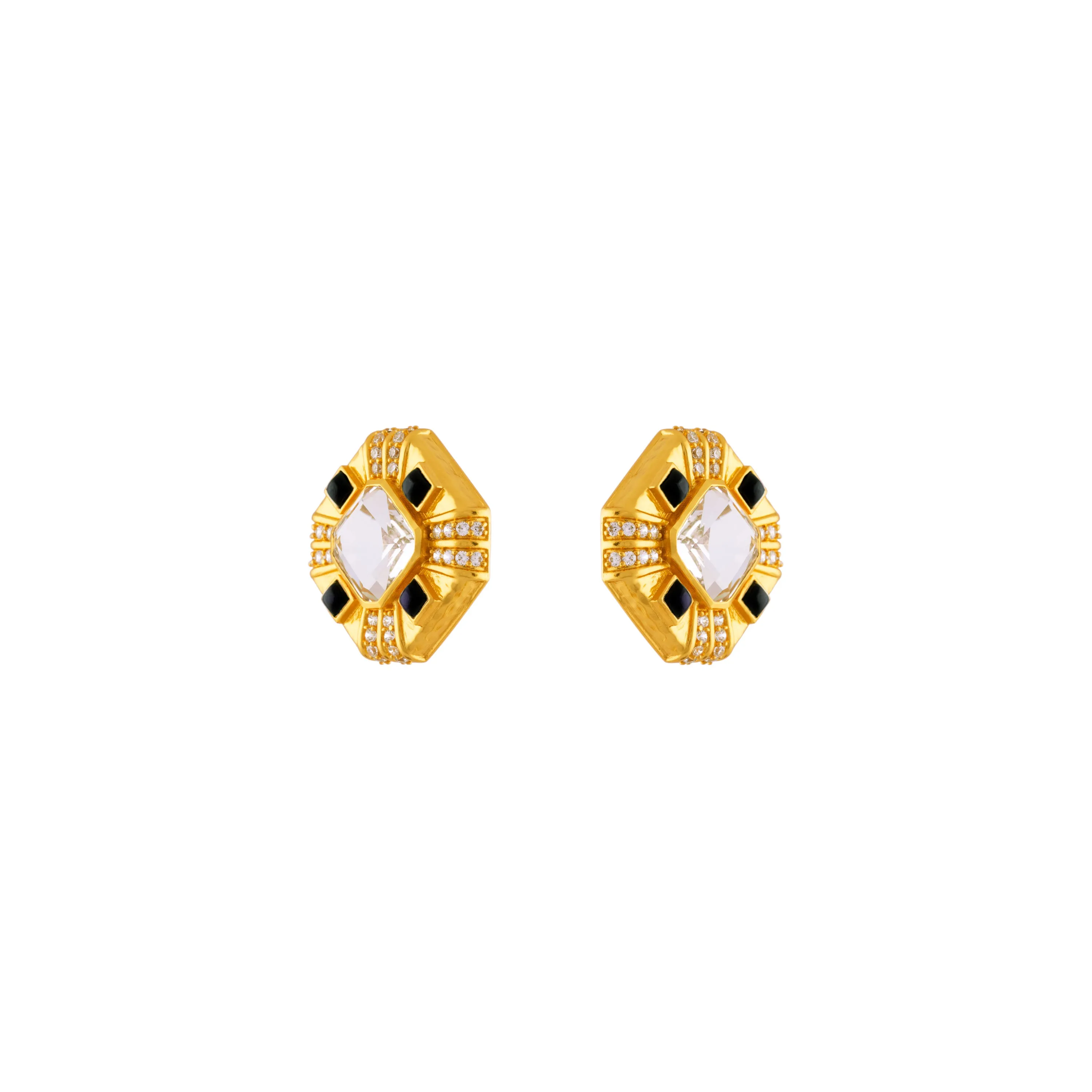 Milly Earrings Clear Quartz Crystal & Black Onyx