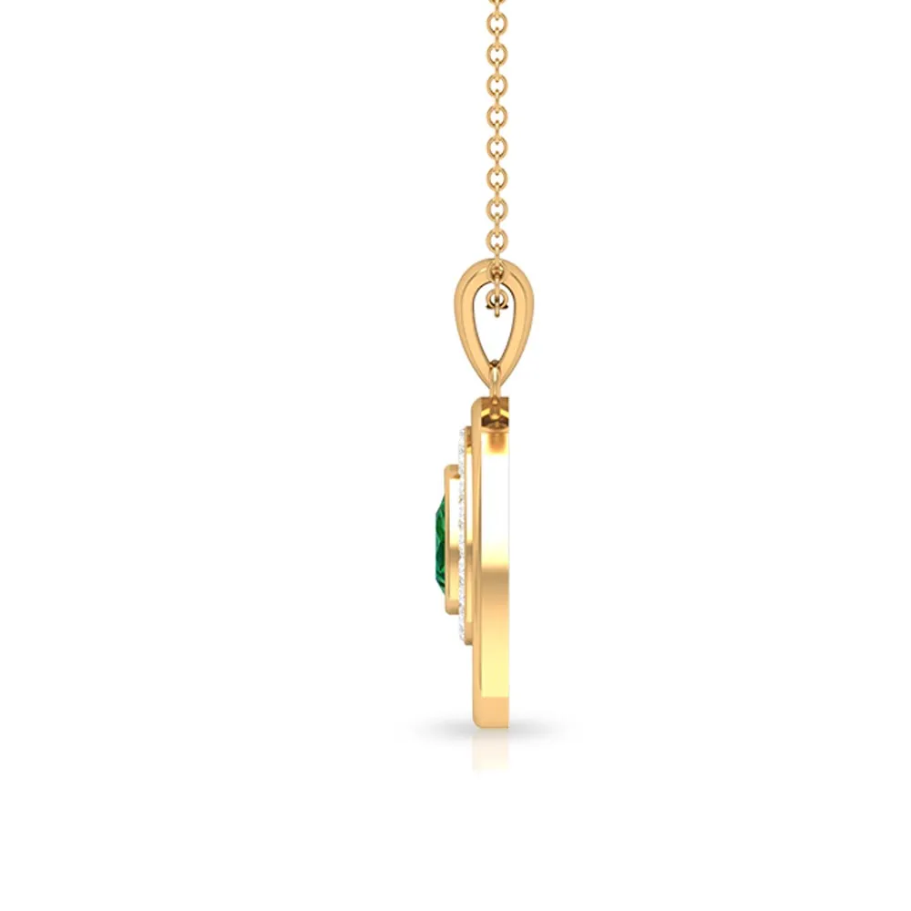 Minimal Emerald Teardrop Pendant with Diamond Halo