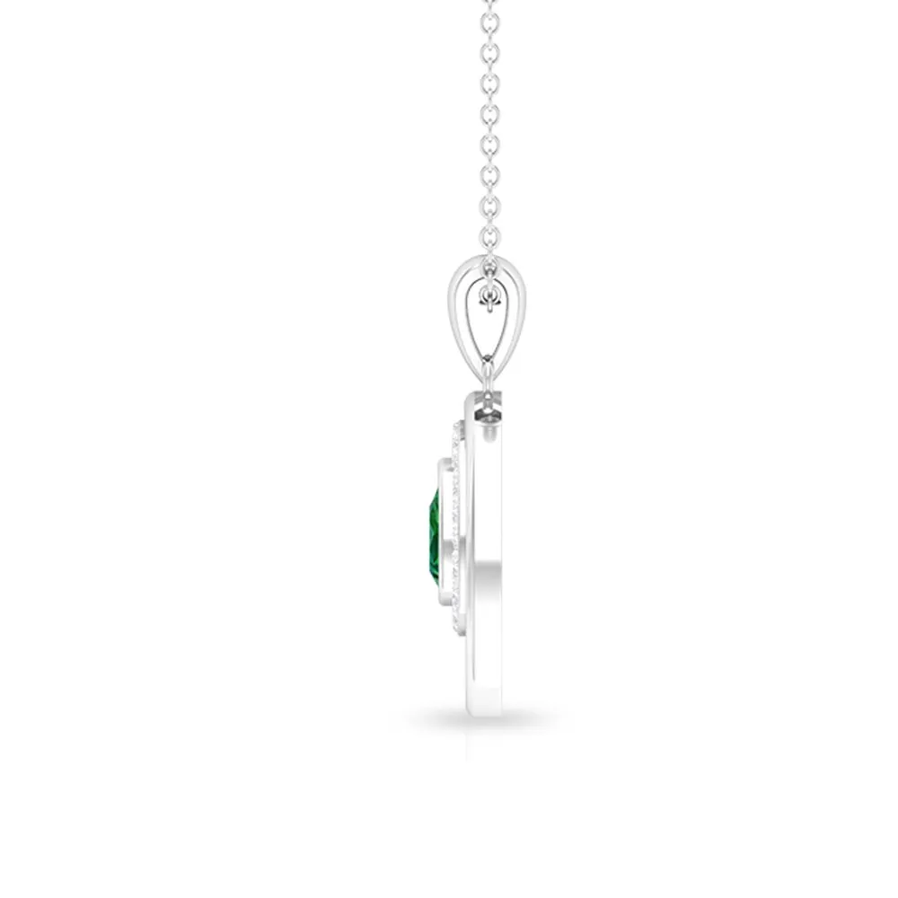 Minimal Emerald Teardrop Pendant with Diamond Halo