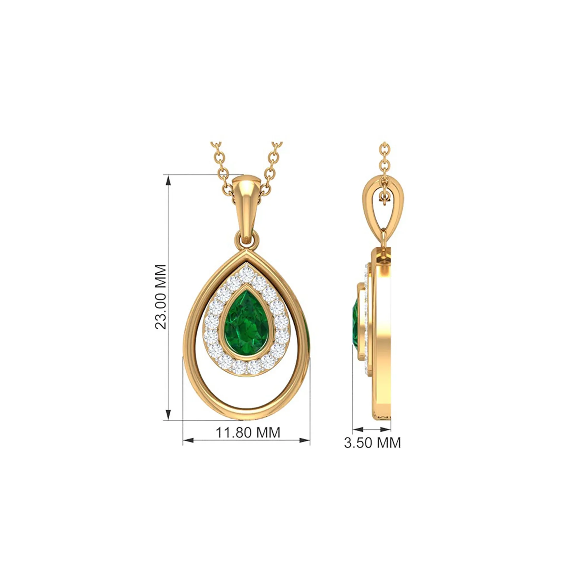 Minimal Emerald Teardrop Pendant with Diamond Halo
