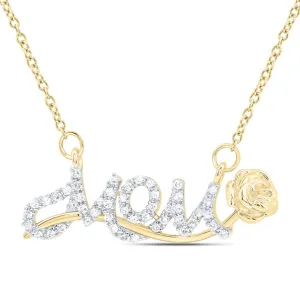 Mom Rose Diamond Pendant Charm Necklace 10K Gold