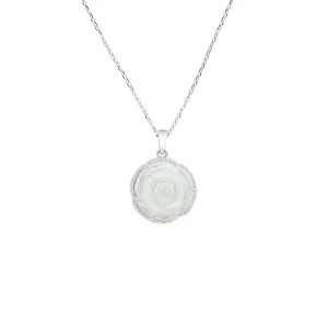 Mother of Pearl Rose Flower Pendant Necklace