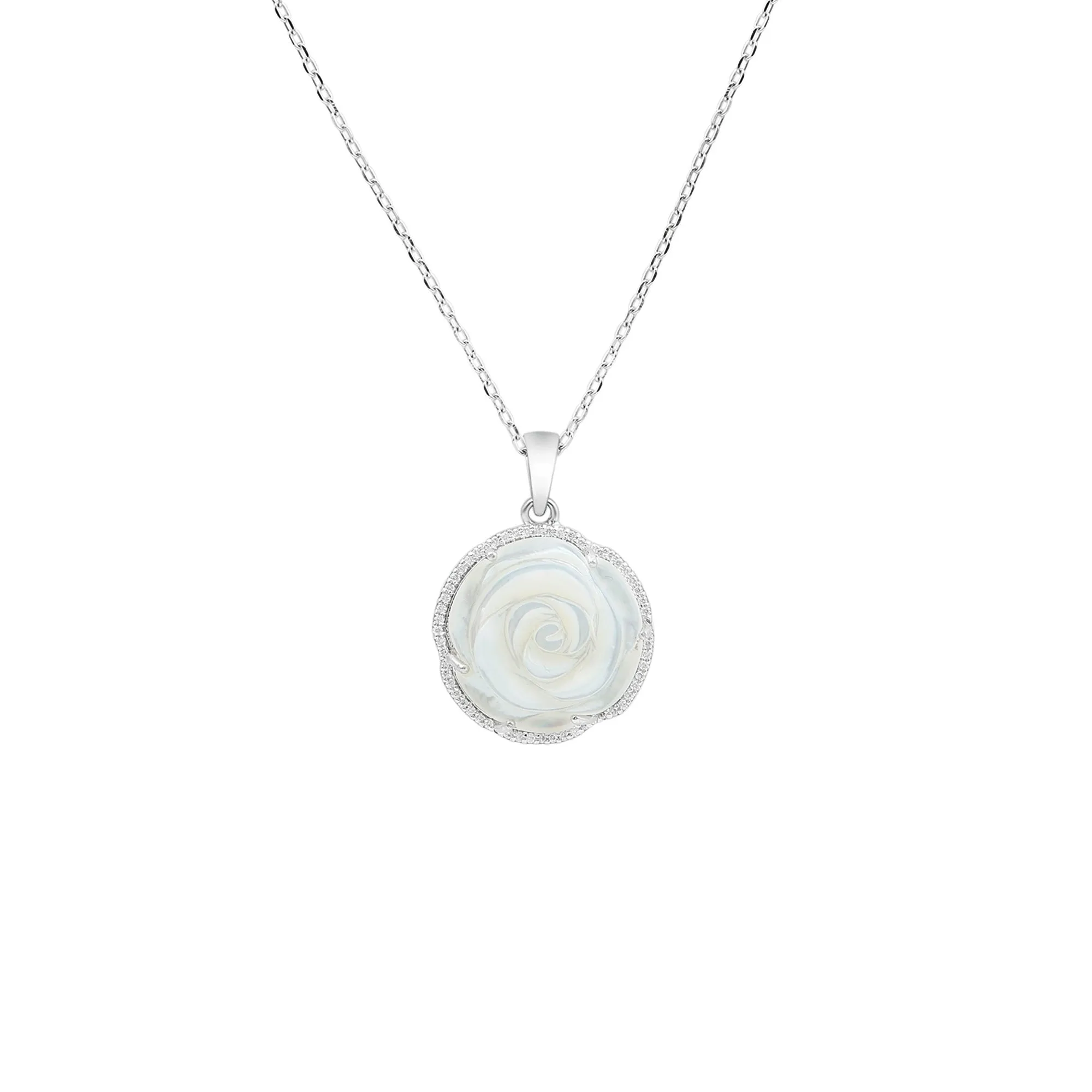 Mother of Pearl Rose Flower Pendant Necklace