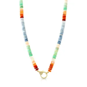 MULTI COLOR OPAL FRONT CLASP BEADED NECKLACE 17", 14KT GOLD