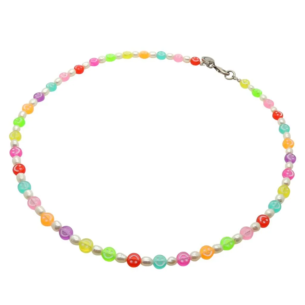 Multicolour Mini Smiley Charm Freshwater Pearl Necklace