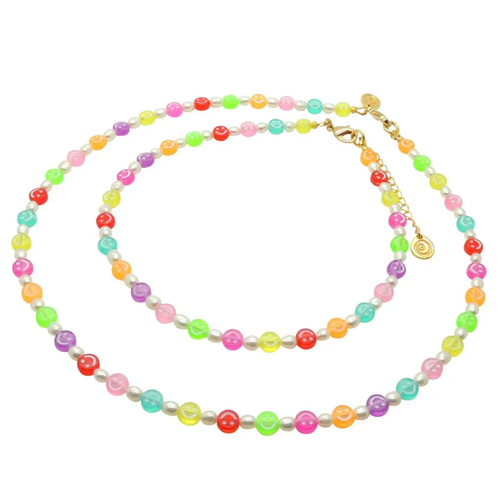 Multicolour Mini Smiley Charm Freshwater Pearl Necklace