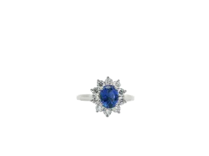 Natural Blue Sapphire and Diamond Halo Ring