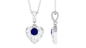 Natural Blue Sapphire and Moissanite Heart Pendant Necklace