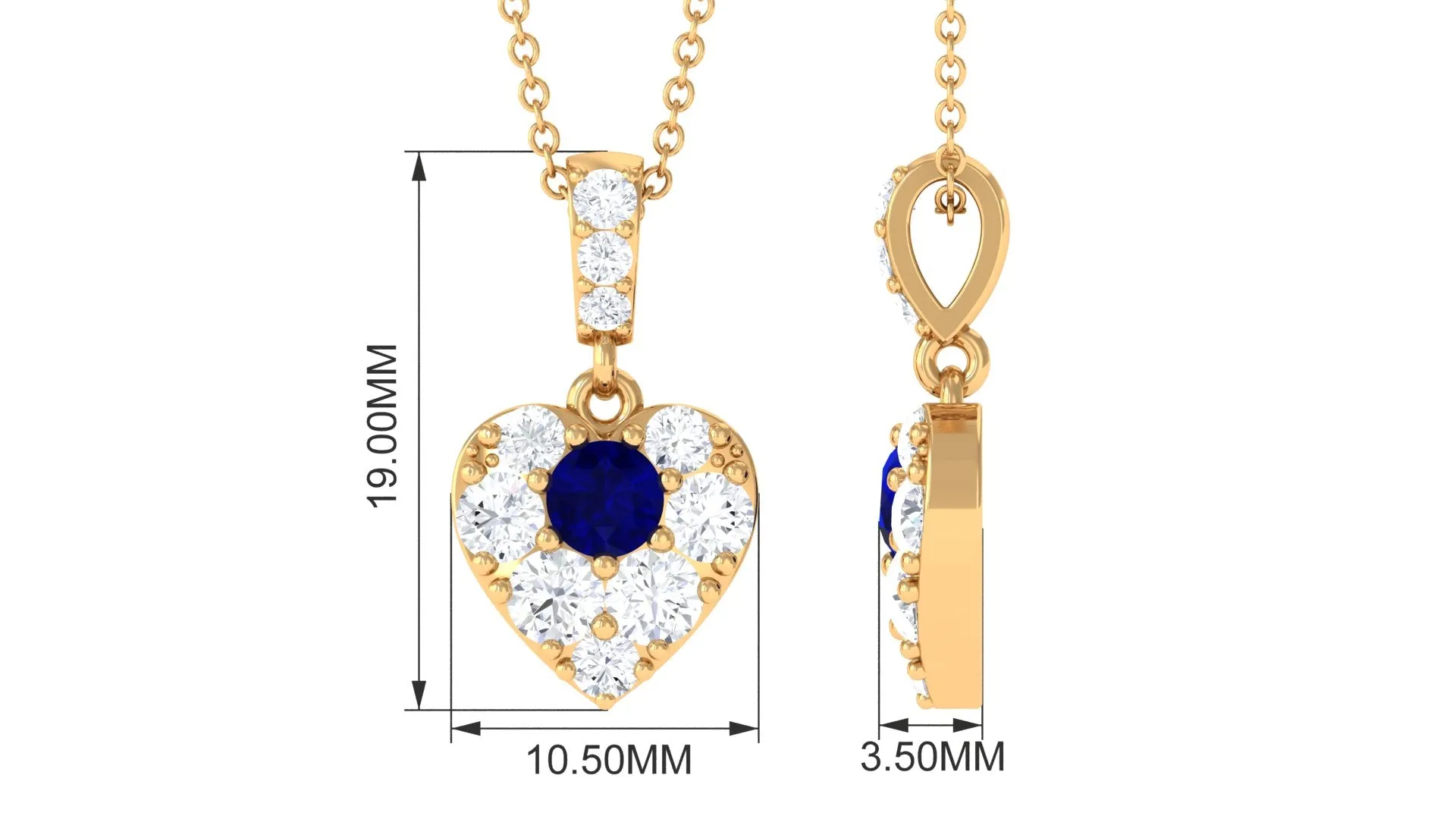 Natural Blue Sapphire and Moissanite Heart Pendant Necklace