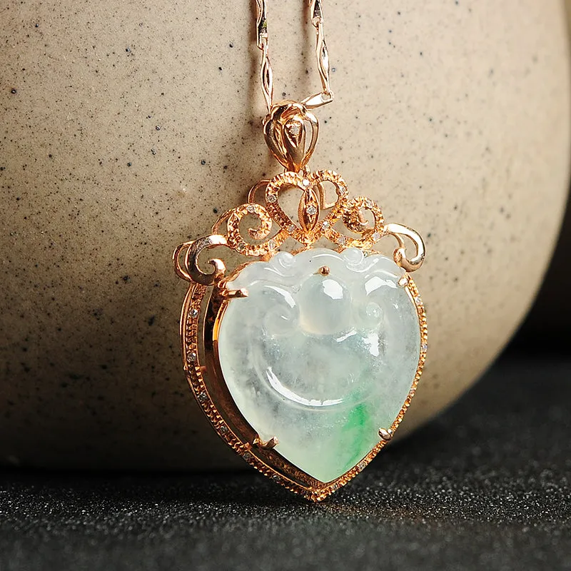 Natural Jade Pendant Jadeite Gold Pendant PT82