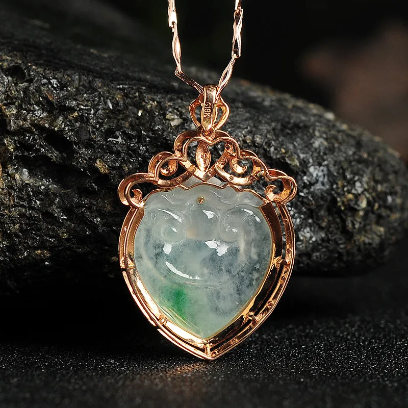 Natural Jade Pendant Jadeite Gold Pendant PT82