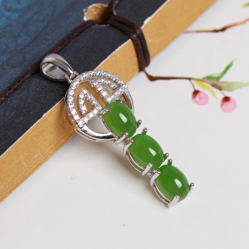 Natural Jade Pendant Nephrite Silver Zircon Key Pendant ZPT167