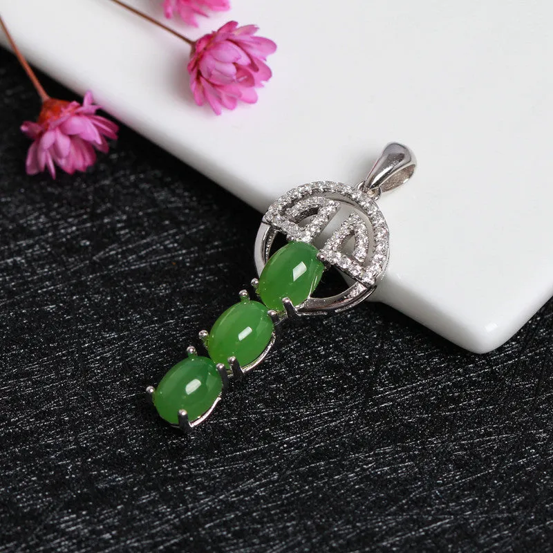Natural Jade Pendant Nephrite Silver Zircon Key Pendant ZPT167