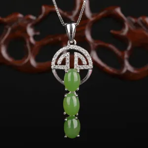 Natural Jade Pendant Nephrite Silver Zircon Key Pendant ZPT167