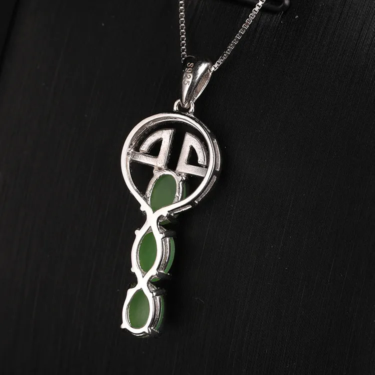 Natural Jade Pendant Nephrite Silver Zircon Key Pendant ZPT167