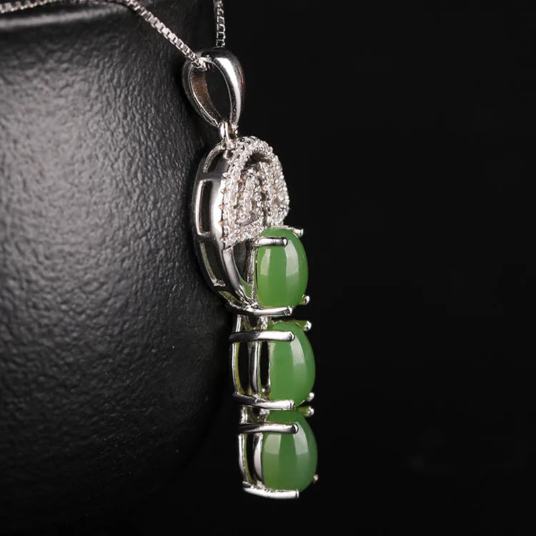 Natural Jade Pendant Nephrite Silver Zircon Key Pendant ZPT167