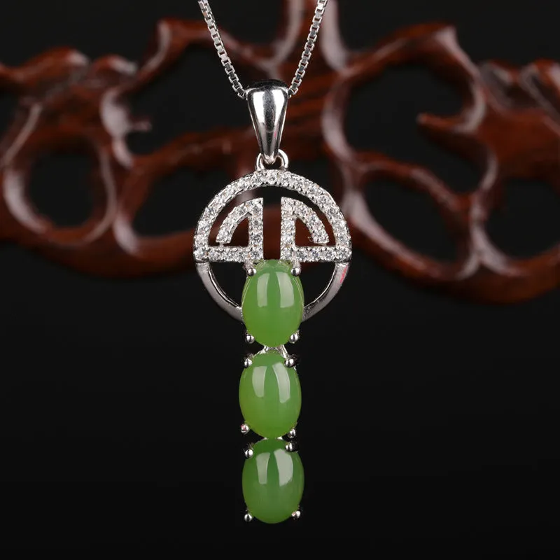 Natural Jade Pendant Nephrite Silver Zircon Key Pendant ZPT167