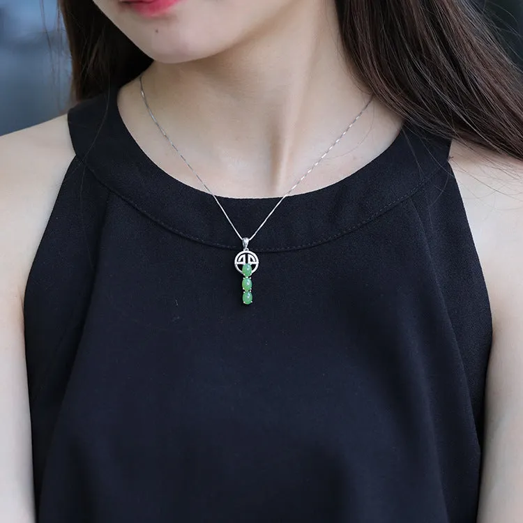 Natural Jade Pendant Nephrite Silver Zircon Key Pendant ZPT167