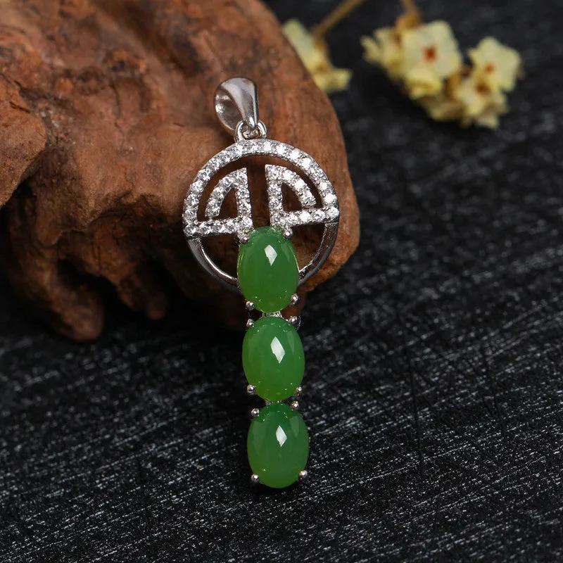Natural Jade Pendant Nephrite Silver Zircon Key Pendant ZPT167