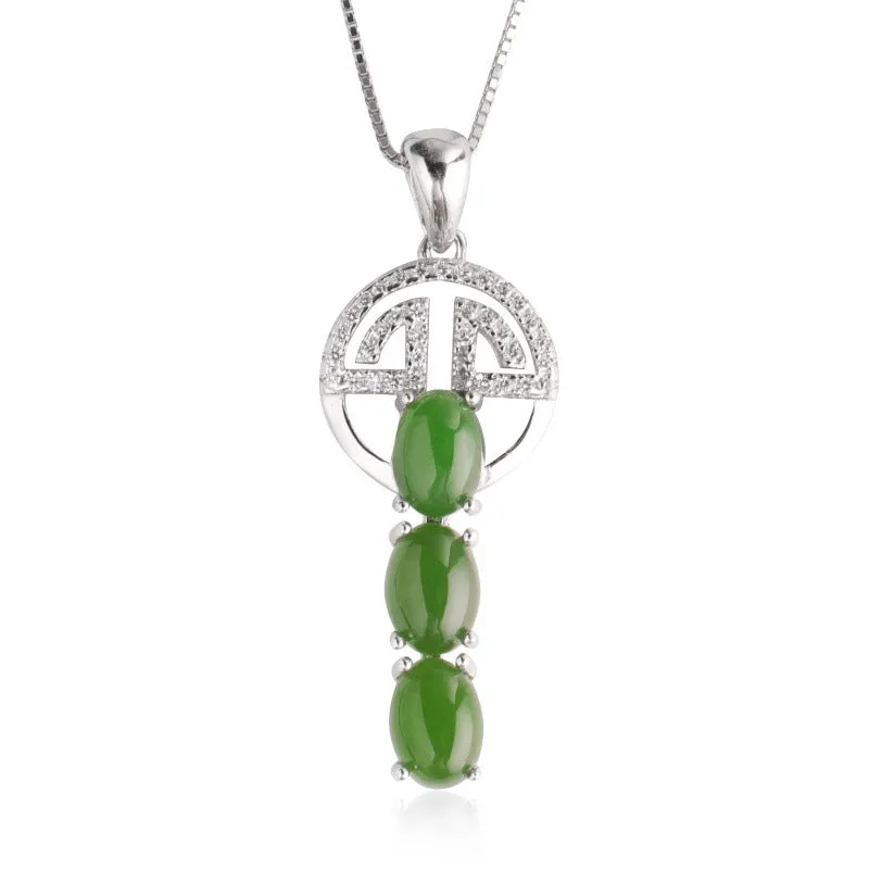 Natural Jade Pendant Nephrite Silver Zircon Key Pendant ZPT167