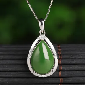 Natural Jade Pendant Nephrite Silver Zircon Pendant ZPT161