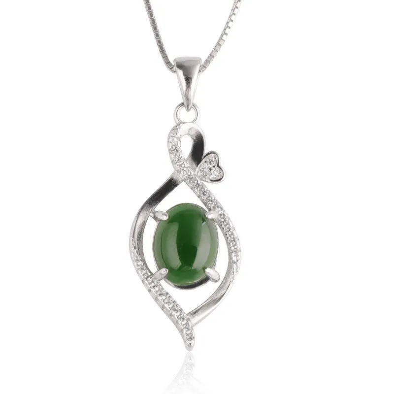 Natural Jade Pendant Nephrite Silver Zircon Pendant ZPT199