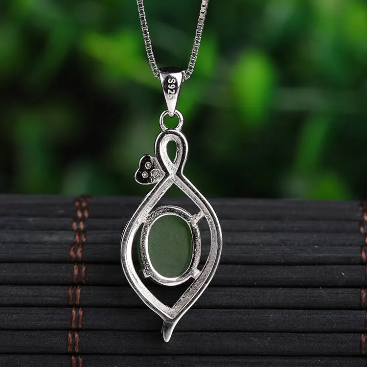 Natural Jade Pendant Nephrite Silver Zircon Pendant ZPT199