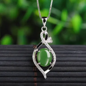 Natural Jade Pendant Nephrite Silver Zircon Pendant ZPT199