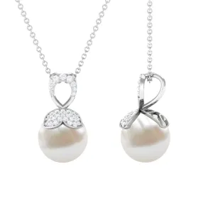 Nature Inspired Freshwater Pearl Drop Pendant Necklace with Diamond