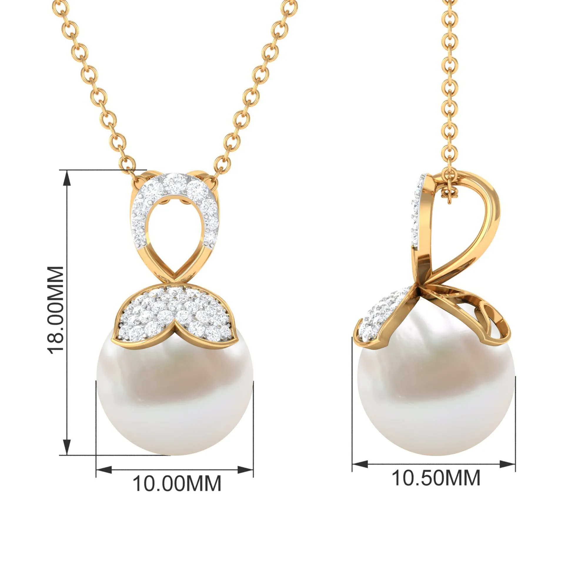 Nature Inspired Freshwater Pearl Drop Pendant Necklace with Diamond