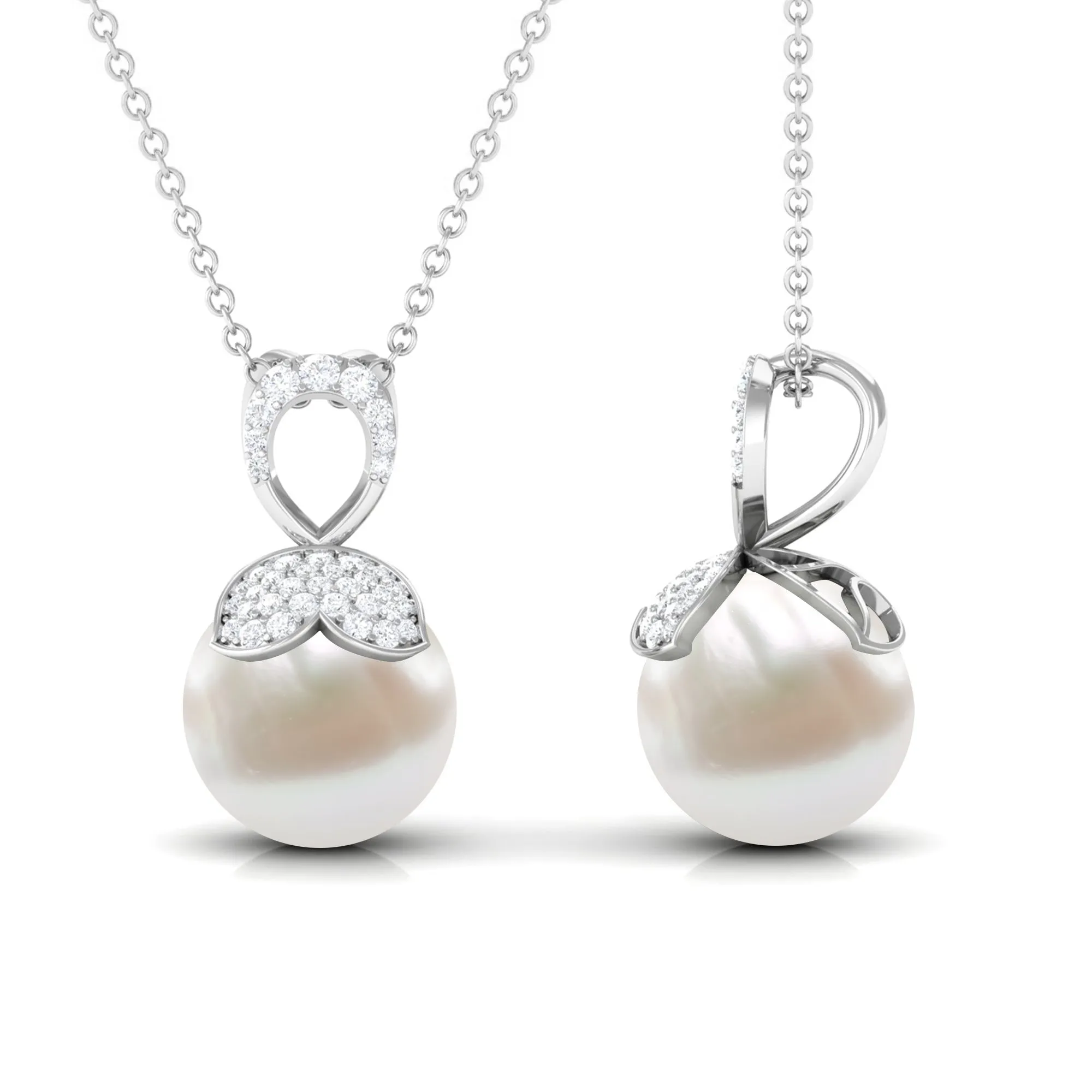 Nature Inspired Freshwater Pearl Drop Pendant Necklace with Diamond