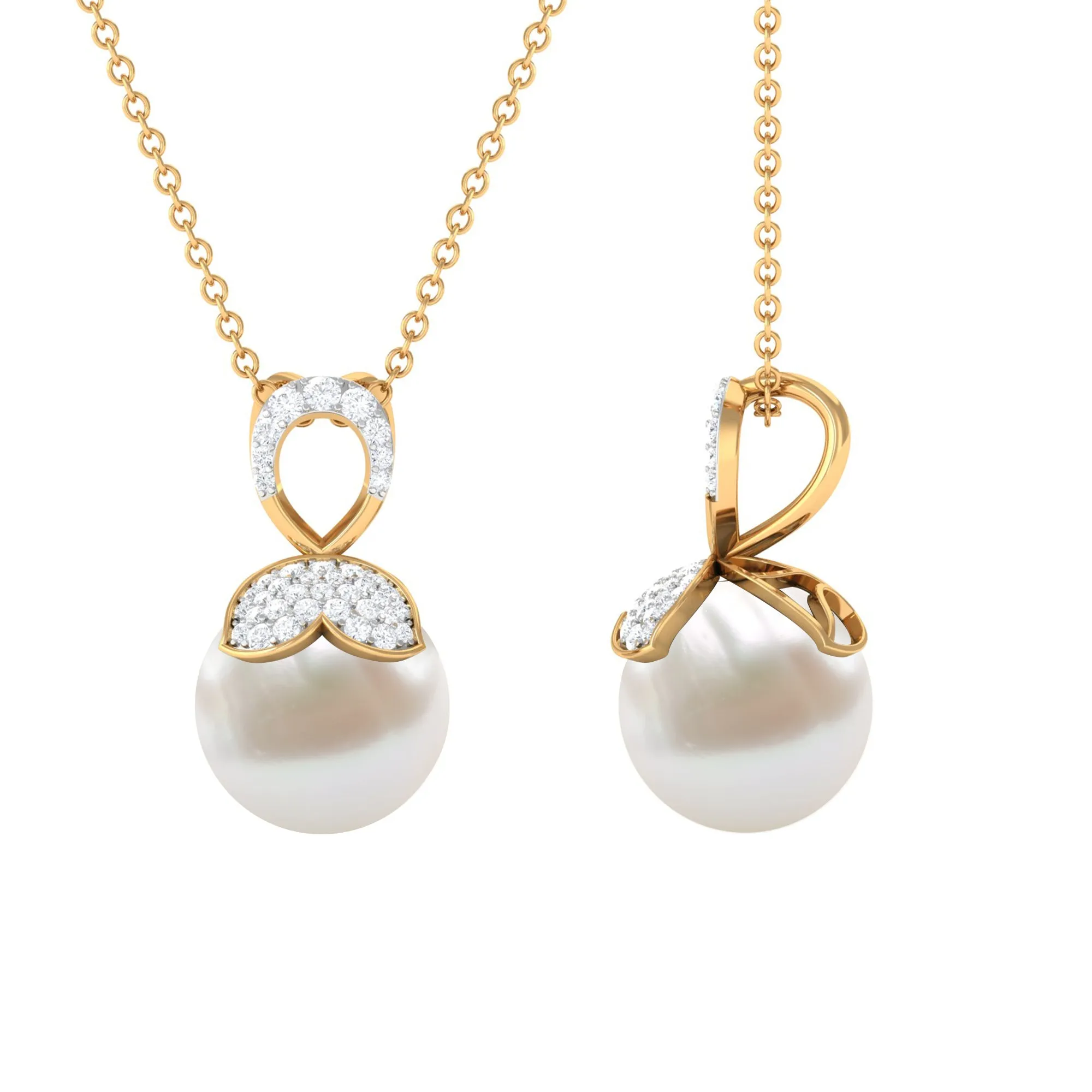 Nature Inspired Freshwater Pearl Drop Pendant Necklace with Diamond