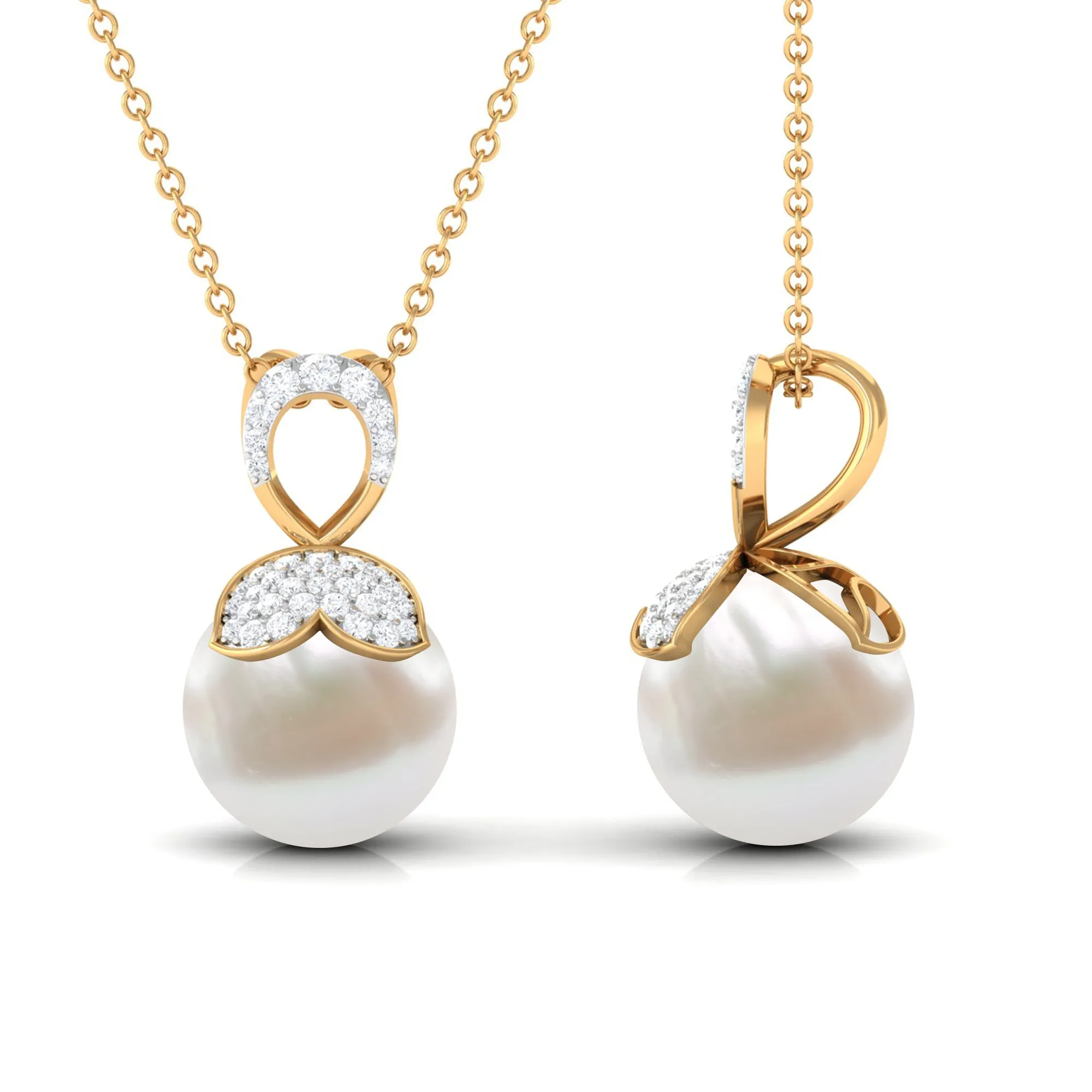 Nature Inspired Freshwater Pearl Drop Pendant Necklace with Diamond