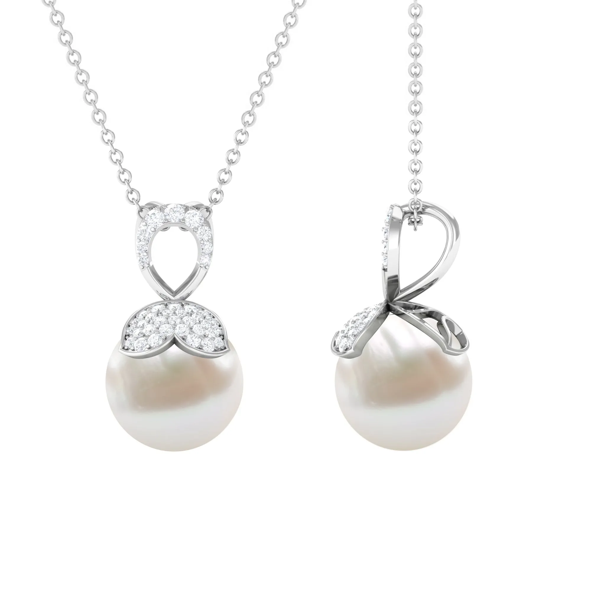Nature Inspired Freshwater Pearl Drop Pendant Necklace with Diamond